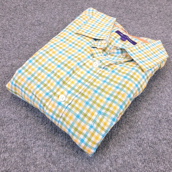 Alan Flusser Other - Alan Flusser Linen Blend Shirt Mens Large Button Up Plaid Long Sleeve Spread